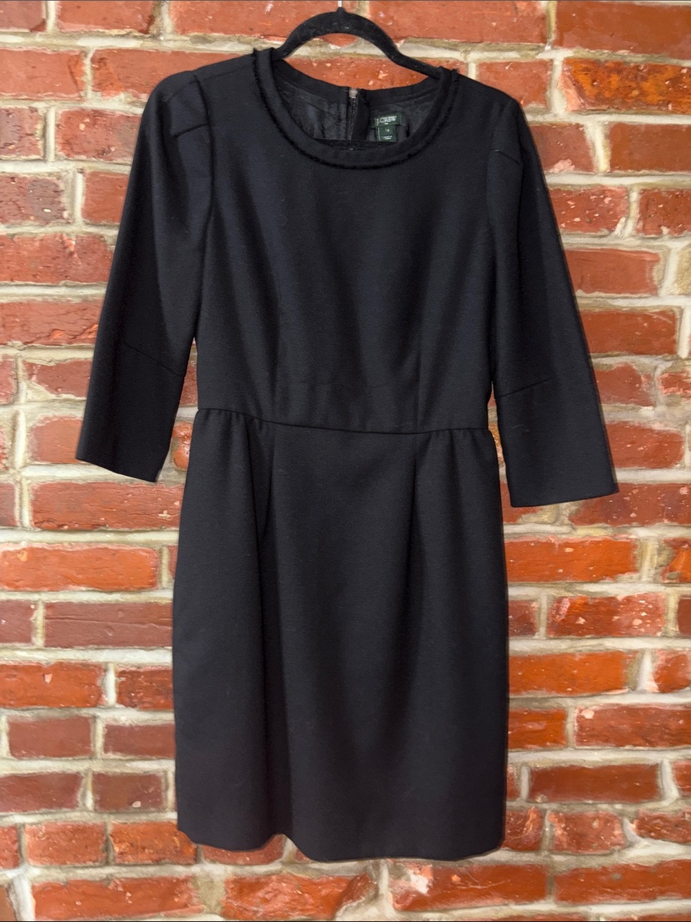 J Crew Black Sheath Dress with Three-Quarter Sleeves